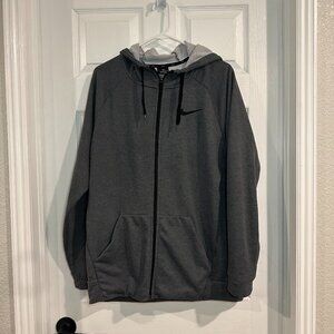 NIKE Dri Fit Large Zip Up Hoodie Dark Gray Full Zip